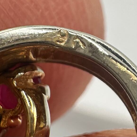 Vintage solid 9kt gold red lab ruby clear green cubic zirconia hoop earrings - Picture 5 of 10